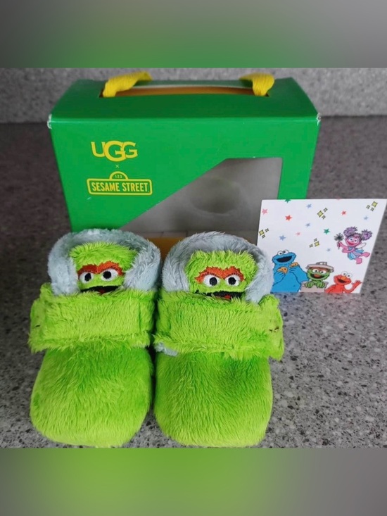 UGG Other - New baby infant fuzzy green booties ugg x Sesame Street Oscar